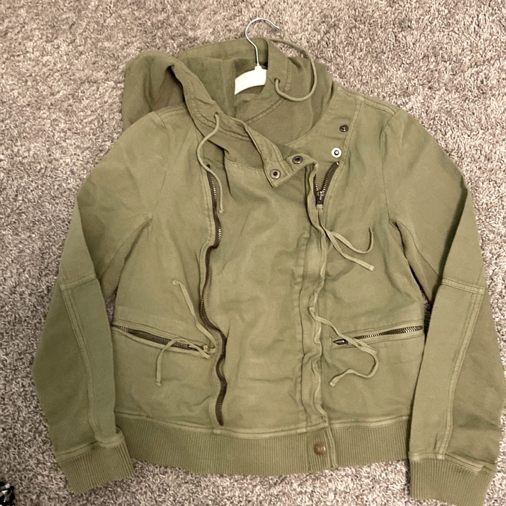 we the free olive green zipper bomber jacket
